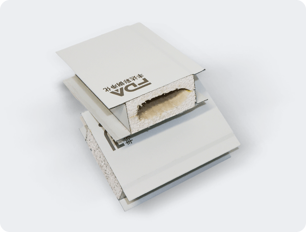Rockwool sandwich panel cross-section showing insulated core for cleanroom construction